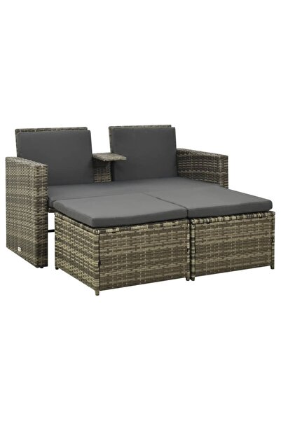 vidaxl Set mobilier de grădină cu perne, 3 piese, gri, poliratan