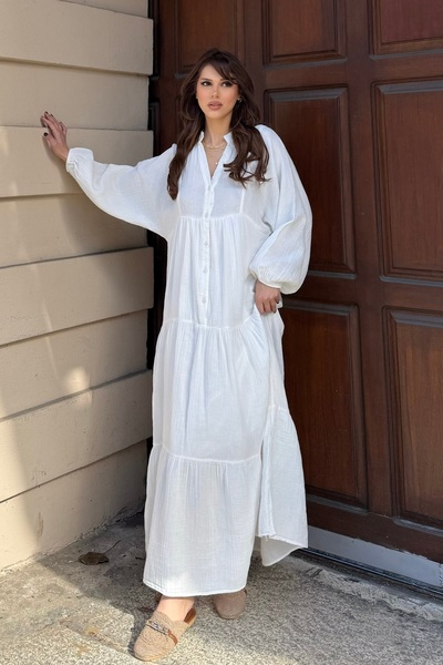 BEJNA Rochie de vară cu căptușeală Maxi Muslin țesut pentru femei