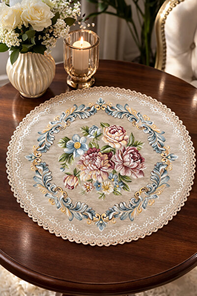 Yeshome Collection غطاء طاولة رويال بوكيه جوبلن فيسكوس - غطاء طاولة قهوة دائر...