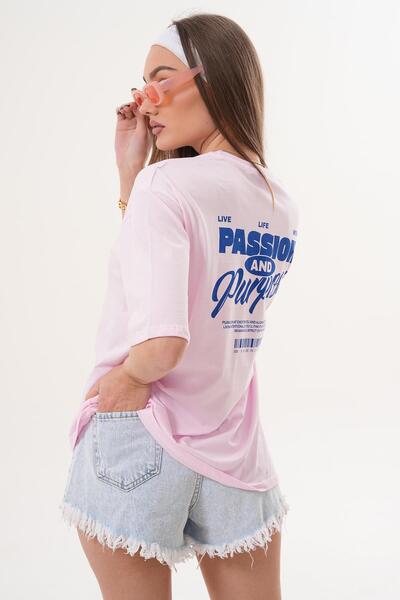 ŞİMAL Women's Back Print Detailed Crew Neck Oversized T-Shirt 260337