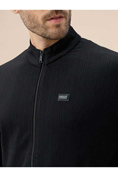 STATUS QUO Textured Mock Neck Regular Fit Zipper Sweatshirt