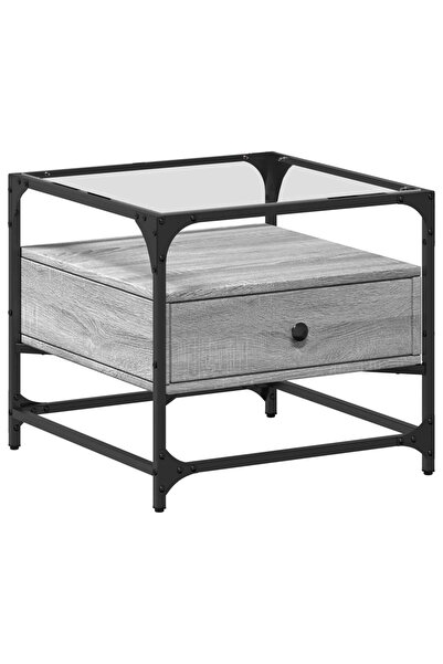 vidaxl Măsuță de cafea cu blat din sticlă gri sonoma 50x50x45 cm oțel