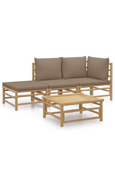 vidaxl Set mobilier de grădină cu perne gri taupe, 4 piese, bambus