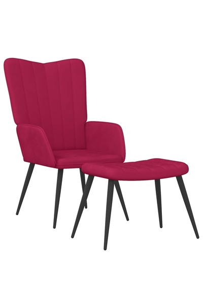 vidaxl Scaun de relaxare cu taburet, roșu vin, catifea