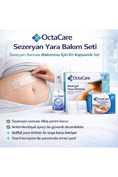 Octacare Sezaryen Yara Bakım Seti 9x25 cm Şeffaf Yara Örtüsü 5 Adet + Steril ...