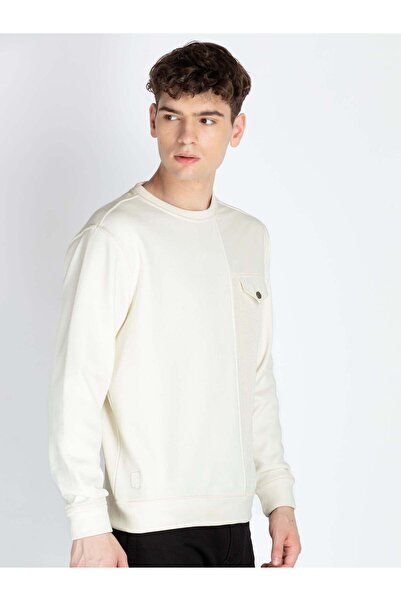 STATUS QUO Cut & Sew Regular Fit Lightweight White Sweatshirt