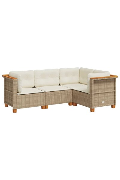 vidaxl Set canapele de grădină, 4 piese, cu perne, bej, poliratan
