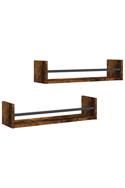 vidaxl Rafturi de perete cu bare 2 buc, stejar afumat, 60x16x14 cm