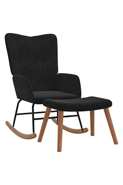 vidaxl Scaun balansoar cu taburet, negru, catifea