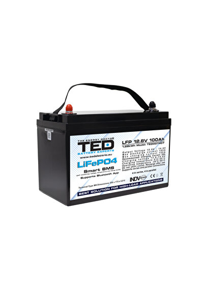 TED Electric Acumulator LiFePO4 12.8V 100Ah 1280Wh Multifunctional cu Smart B...