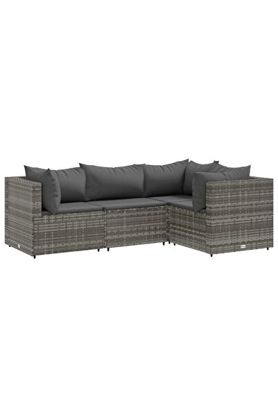 vidaxl Set mobilier de grădină cu perne, 4 piese, gri, poliratan
