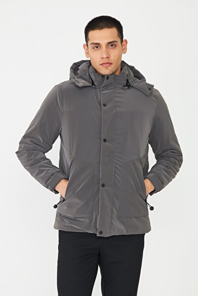 White Stone معطف رمادي بغطاء رأس للرجال مبطن