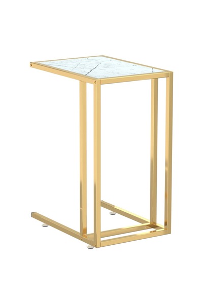 vidaxl Computer side table, white marble, 50x35x65 cm, glass