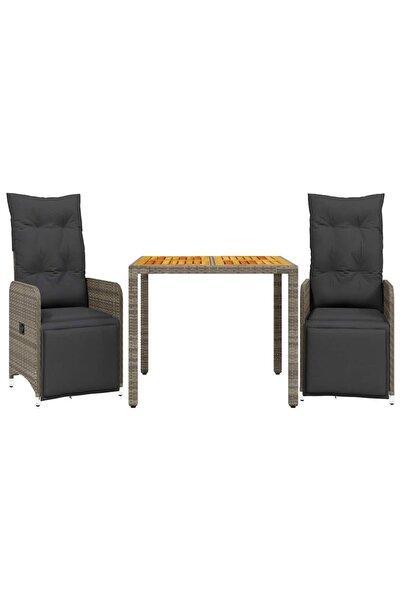 vidaxl Set bistro de grădină cu perne, 3 piese, gri, poliratan
