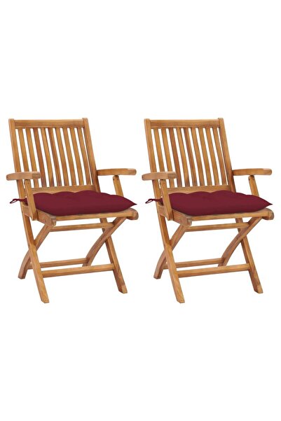 vidaxl Garden chairs with wine red cushions, 2 pcs., solid teak wood