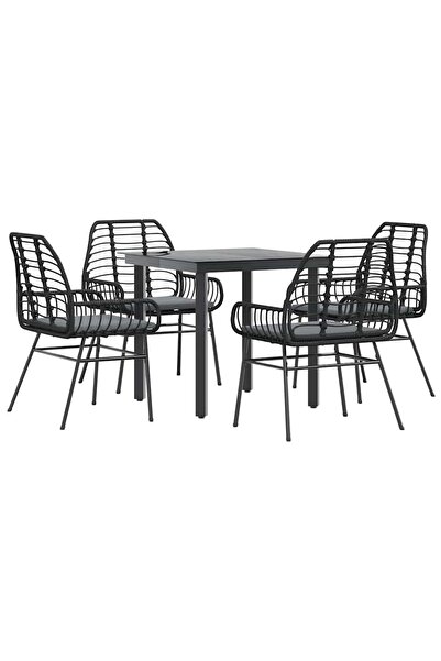 vidaxl Set de sufragerie de grădină 5 piese neagră Sticlă Poly Rattan