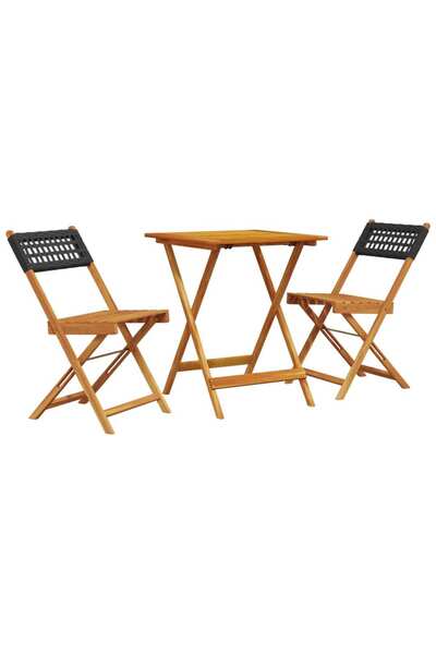 vidaxl Set mobilier bistro, 3 piese, negru, poliratan și lemn masiv