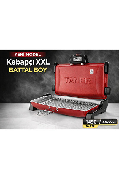 TANER Kebapçı XXL Battal Boy Çift Telli Elektrikli Et Ve Balık Izgarası 44x27...