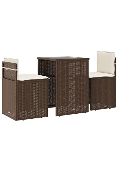 vidaxl Set bistro cu perne, 3 piese, maro, poliratan
