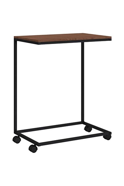 vidaxl Side table with wheels, black, 55x35x70 cm, processed wood