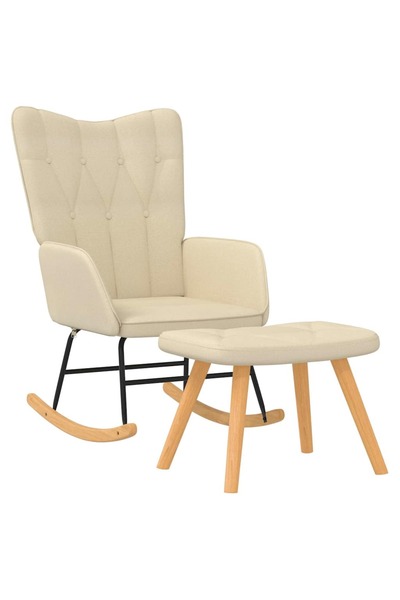 vidaxl Scaun balansoar cu taburet, crem, textil