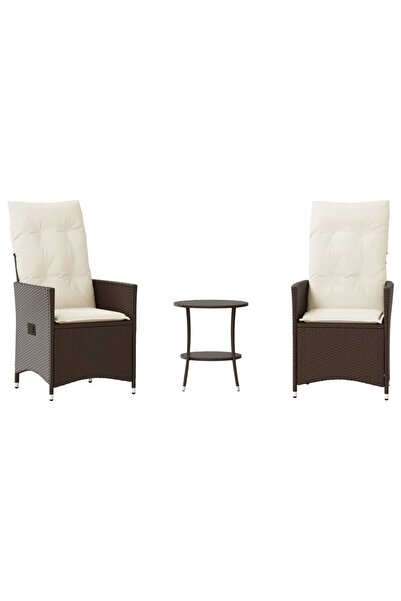 vidaxl Set bistro cu perne, 3 piese, maro, poliratan