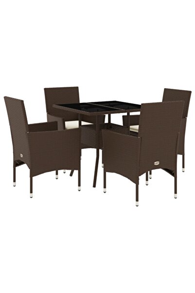 vidaxl Garden furniture set with cushions 5 pieces brown poly rattan & glass