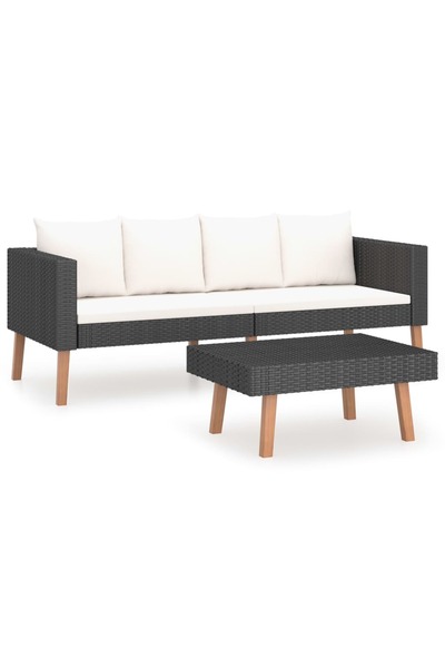 vidaxl Garden furniture set with cushions, 2 pieces, black, polyrattan