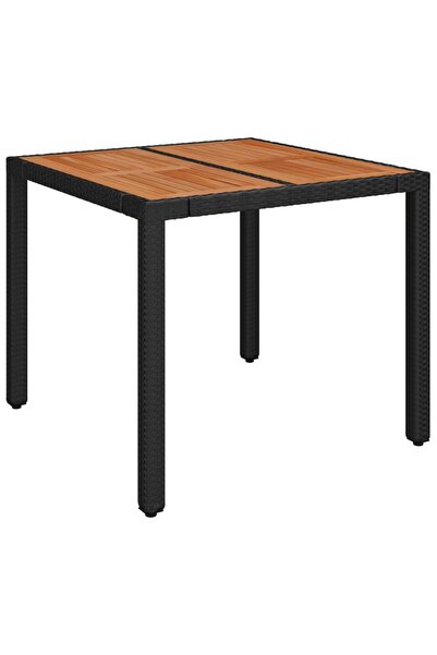 vidaxl Masă de grădină cu blat din lemn negru, 90x90x75 cm, poliratan