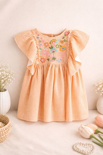 Next Baby Cotton Orange Embroidered Dress