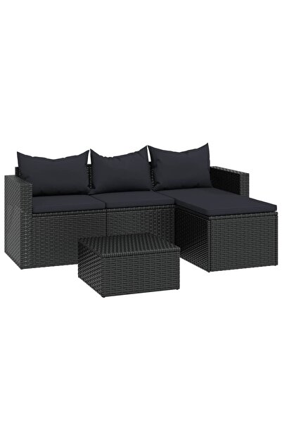 vidaxl Set mobilier de grădină, negru, poliratan