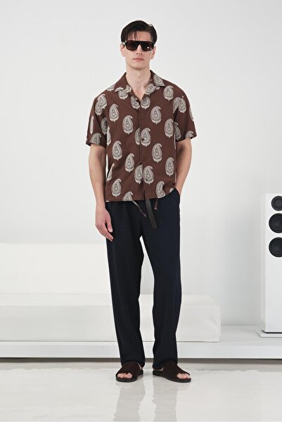 GIESTO Shal Patterned Brown Shirt
