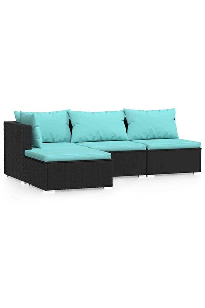 vidaxl Set mobilier relaxare grădină 4 piese cu perne poliratan negru