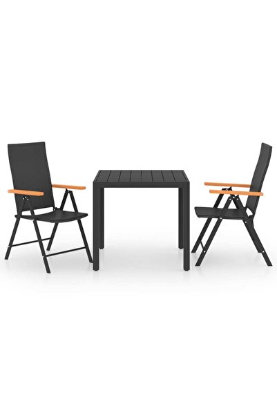 vidaxl Set mobilier de grădină, 3 piese, negru și maro