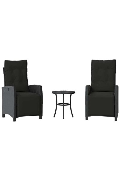 vidaxl Set bistro cu perne, 3 piese, negru, poliratan