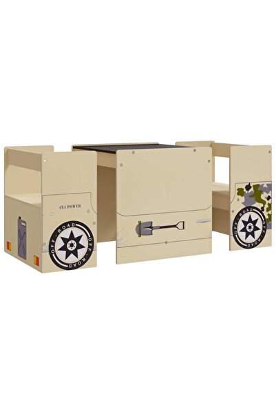 vidaxl Set masă&scaune pentru copii 3 piese model mașină off-road MDF