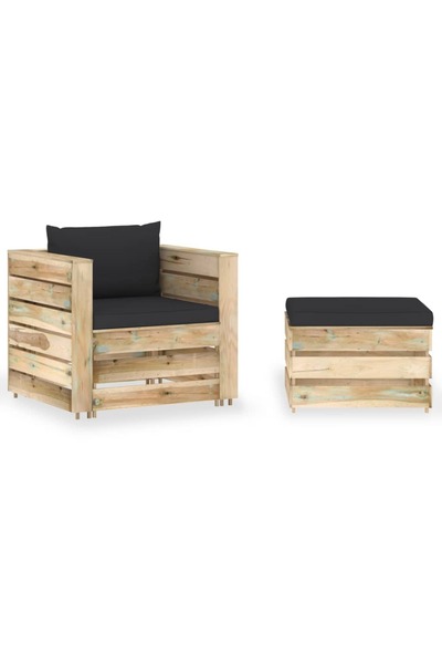 vidaxl Set mobilier de grădină cu perne, 2 piese, lemn verde tratat