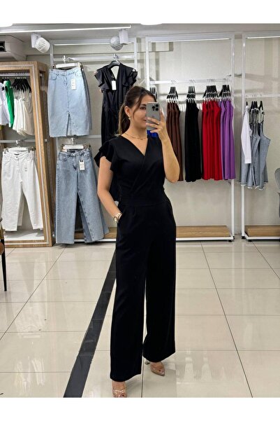 KASİDE Women's Sleeveless Ruffled Double-Breasted Jumpsuit