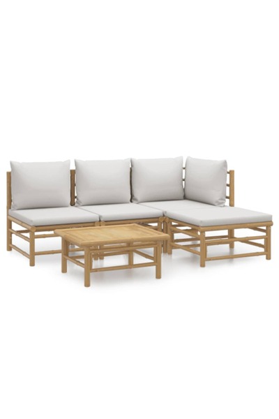 vidaxl Set mobilier de grădină cu perne gri deschis, 5 piese, bambus