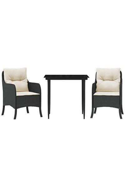 vidaxl 3-piece garden furniture set with cushions, black, polyrattan