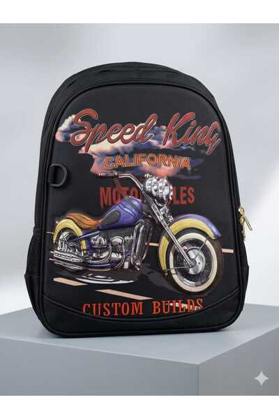 Generic حقيبة ظهر مطبوعة بنقشة دراجة نارية - حقيبة ظهر مدرسية وسفر من سبيد كي...
