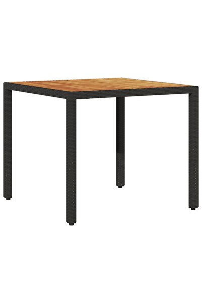 vidaxl Masă grădină, blat din lemn acacia, negru 90x90x75 cm poliratan