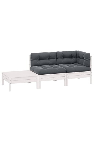 vidaxl Set mobilier de grădină cu perne, 3 piese, alb, lemn masiv pin