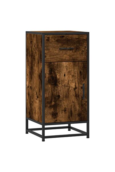 vidaxl Dulap, stejar fumuriu, 35,5x35x76 cm, lemn prelucrat și metal