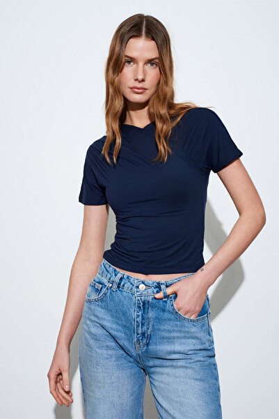 Dilvin 32659 PİLE DETAYLI KISA KOLLU TOP