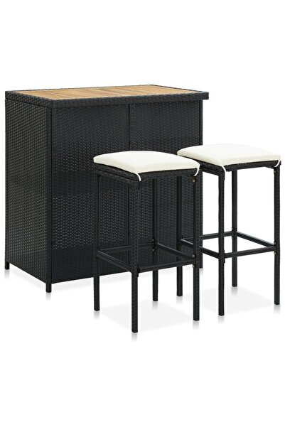 vidaxl Set mobilier de bar, 3 piese, negru, poliratan