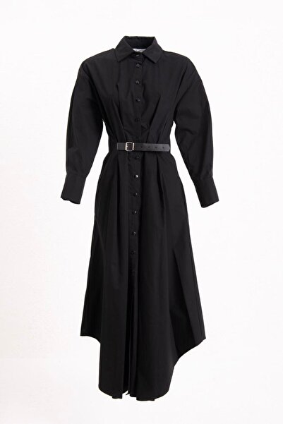 BSL Kemerli Midi Gömlek Elbise