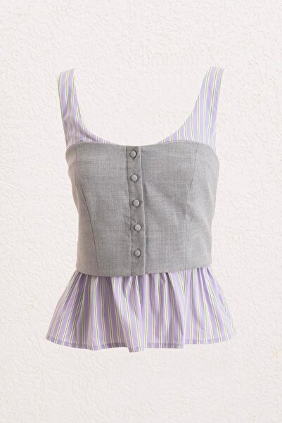 BSL Çizgili Karma Poplin Bluz