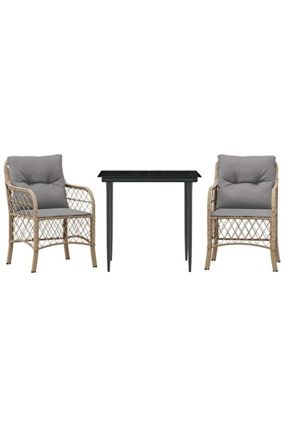 vidaxl Set bistro cu perne, 3 piese, bej combinat, poliratan