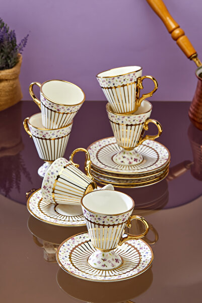 Cooker Nazenin 6 Kişilik 90 ml Porselen Kahve Fincan Takımı CKR3863